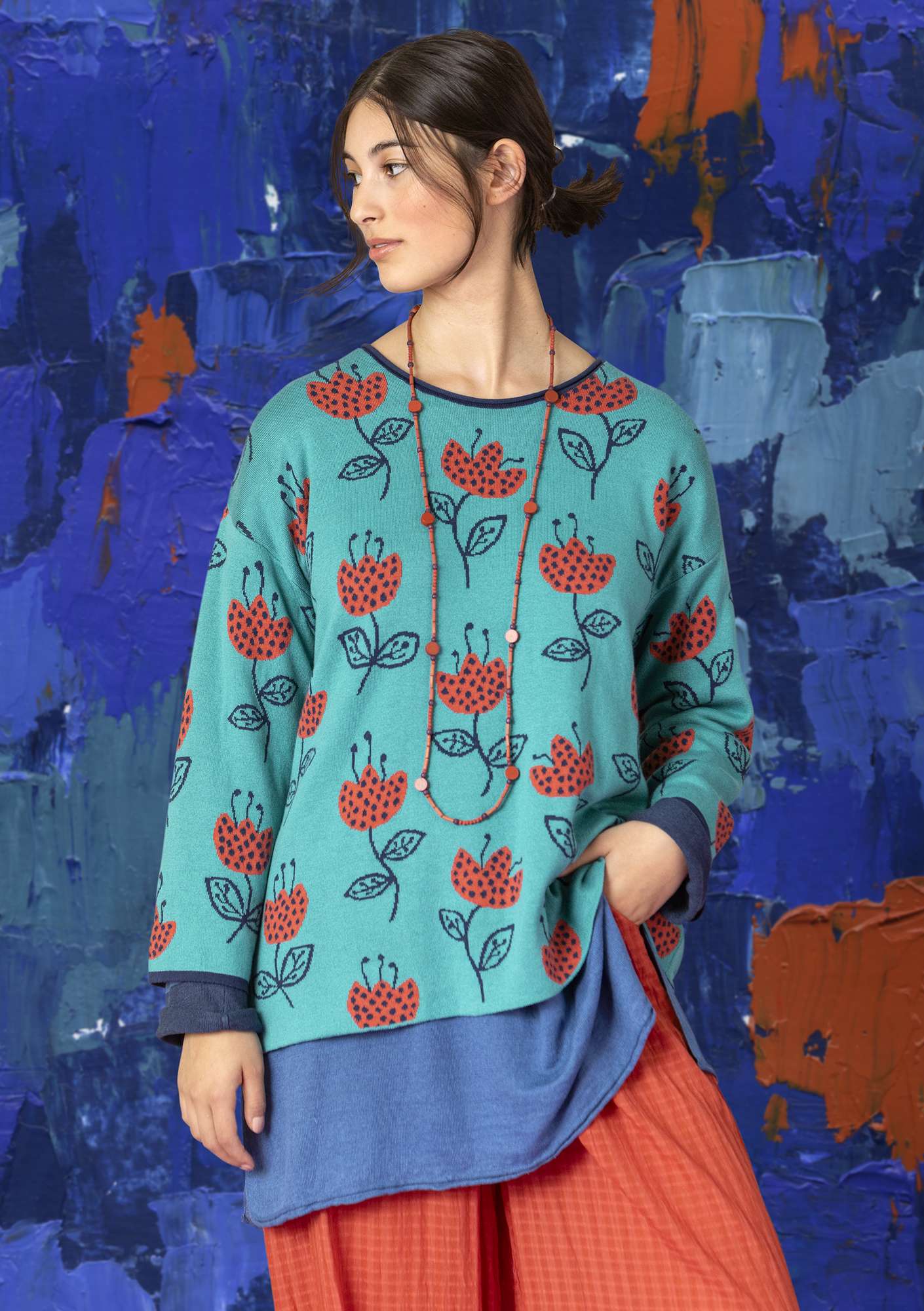 “Tulippa” organic/recycled cotton sweater turquoise thumbnail