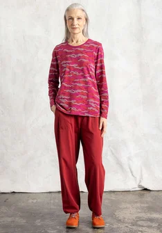 Organic cotton/elastane jersey trousers - lingonberry