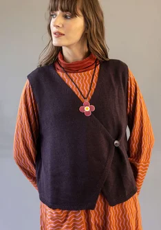 Knitted organic cotton/wool waistcoat - dark aubergine