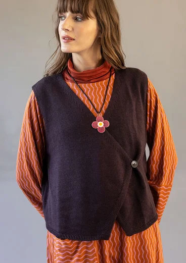 Gilet sans manches en maille de coton biologique/laine - aubergine foncé