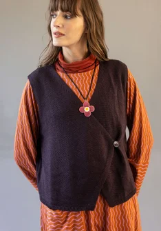 Knitted organic cotton/wool waistcoat - dark aubergine