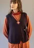 Knitted organic cotton/wool waistcoat (dark aubergine M)