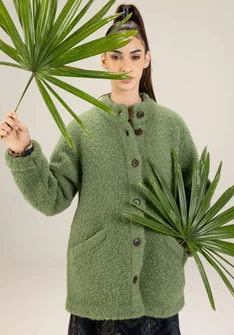 Knitted jacket in wool bouclé - rosemary/melange