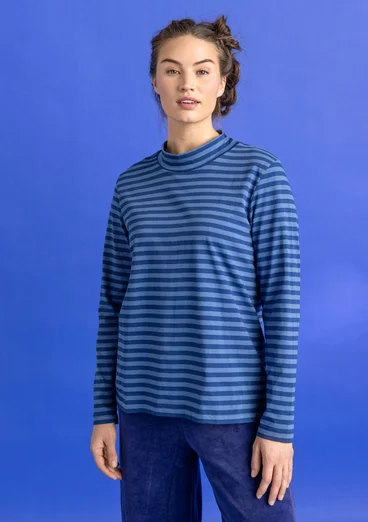 Striped mock turtleneck in organic cotton - indigo blue