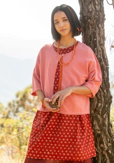 Cardigan in natural dyed organic cotton/wool - cherry blossom