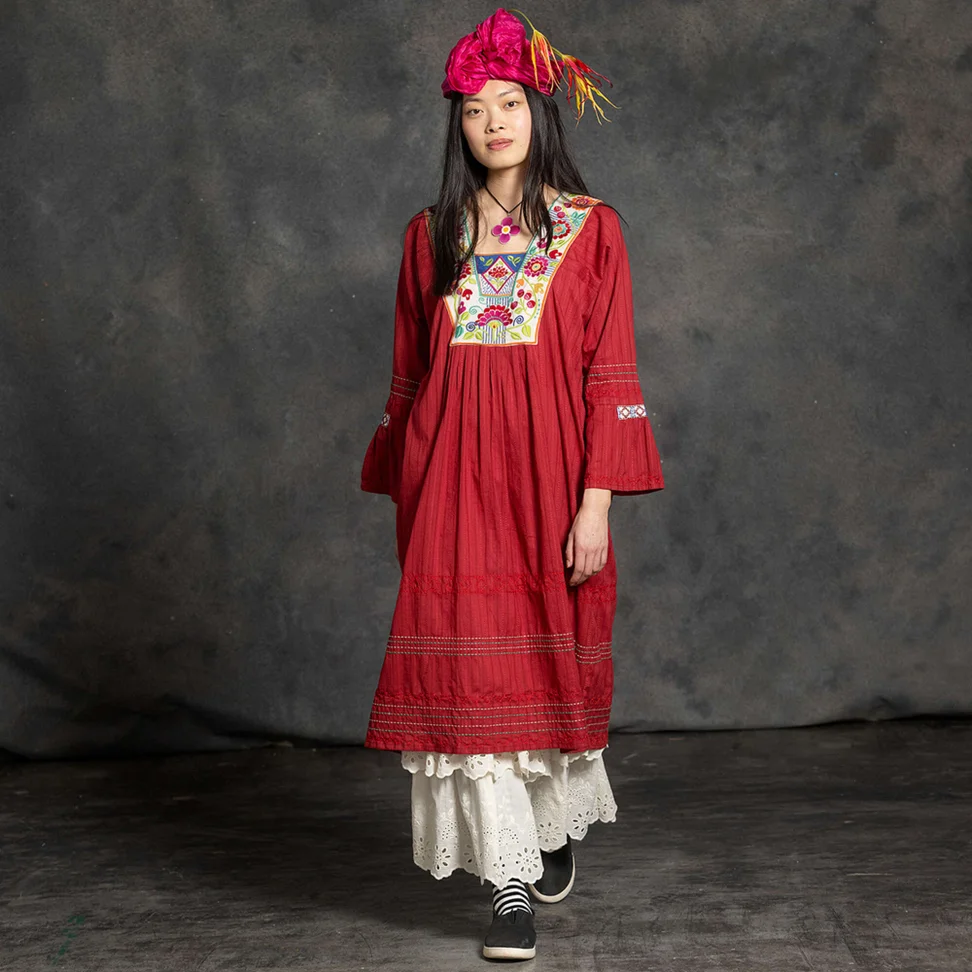 “Kristina” woven dress in organic cotton - poppy