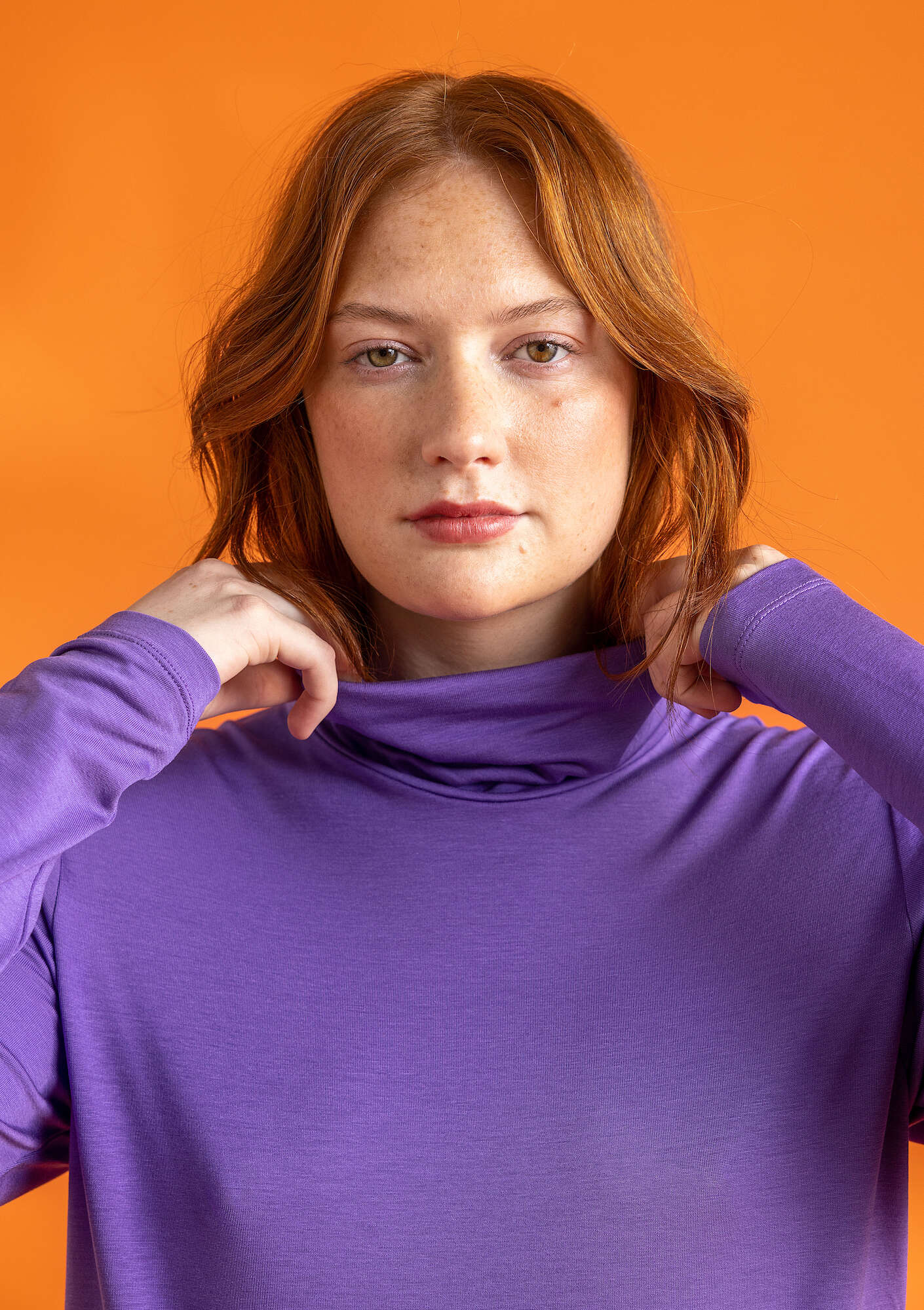 Jersey polo-neck top wild pansy