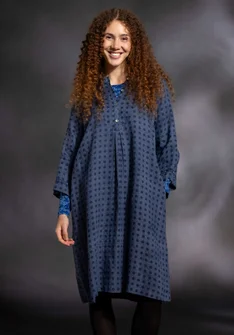 Woven “Asta” dress in linen - mist blue/patterned