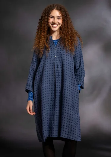 Woven “Asta” dress in linen - mist blue/patterned