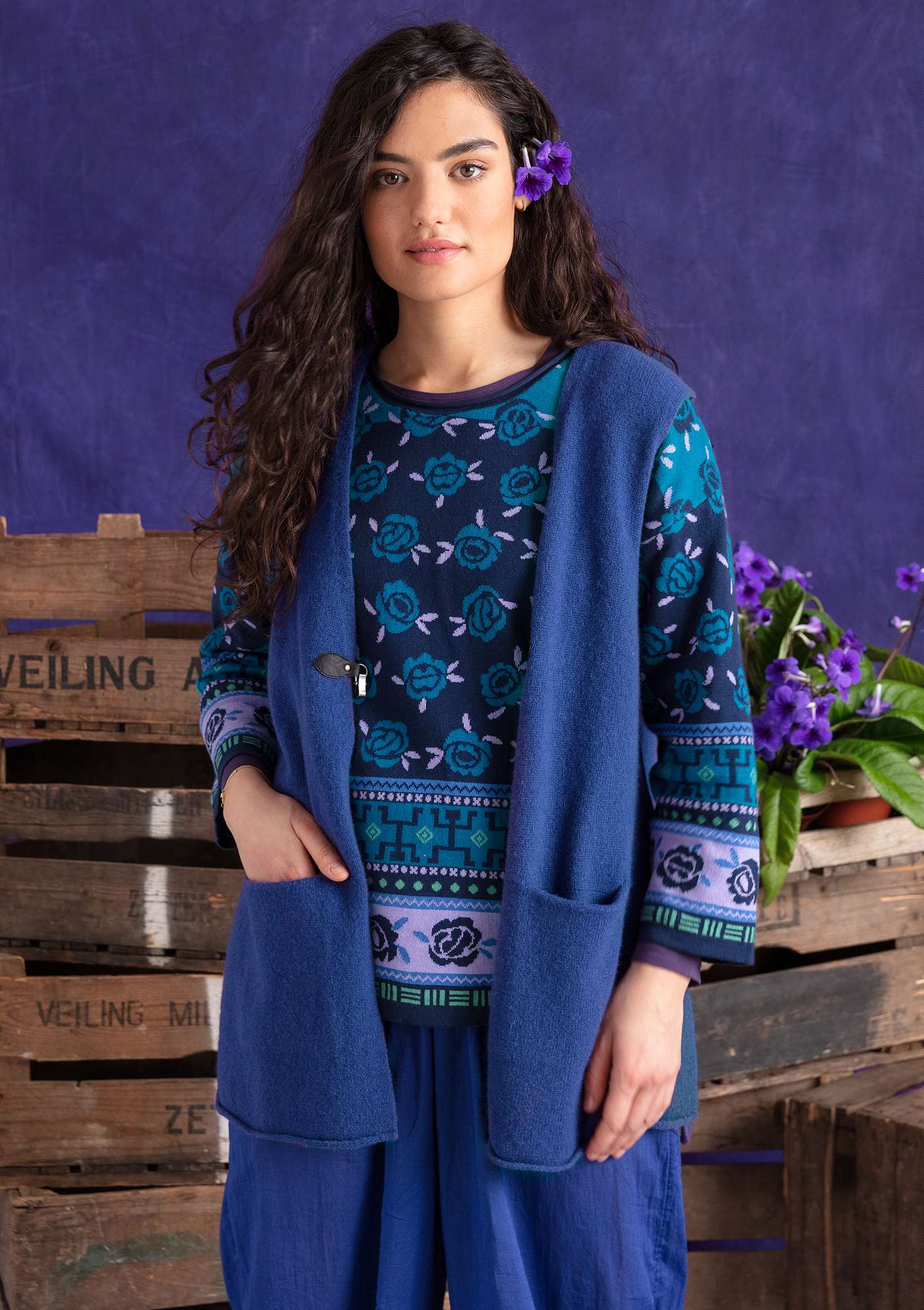 Knit wool vest klein blue