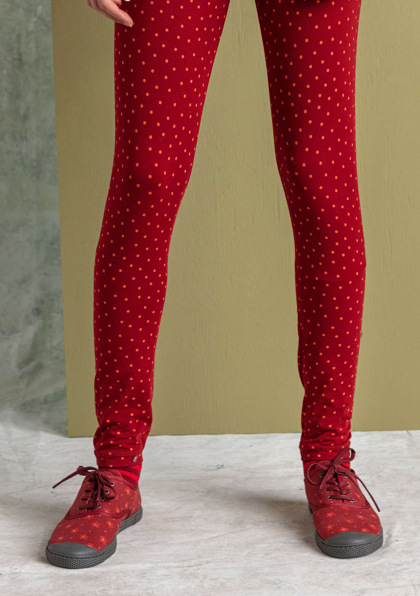 “Pytte” jersey leggings in organic cotton/spandex agate red/patterned thumbnail