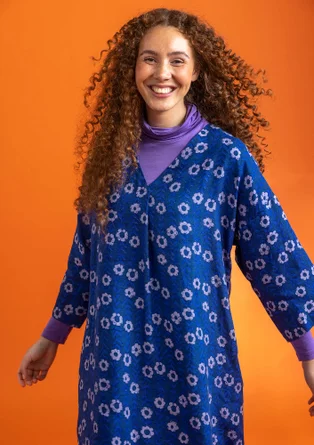 Vevd kjole «Jasmine» i lin - indigo/mønstret