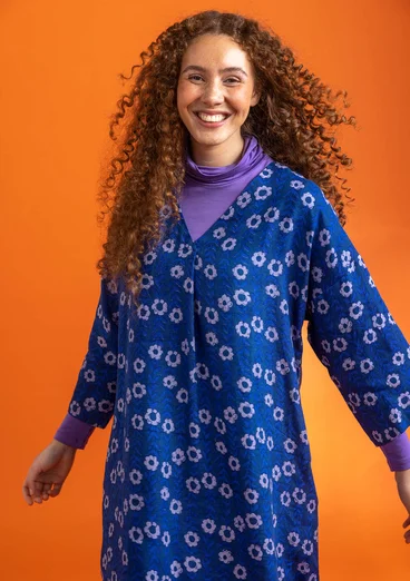 Vevd kjole «Jasmine» i lin - indigo/mønstret