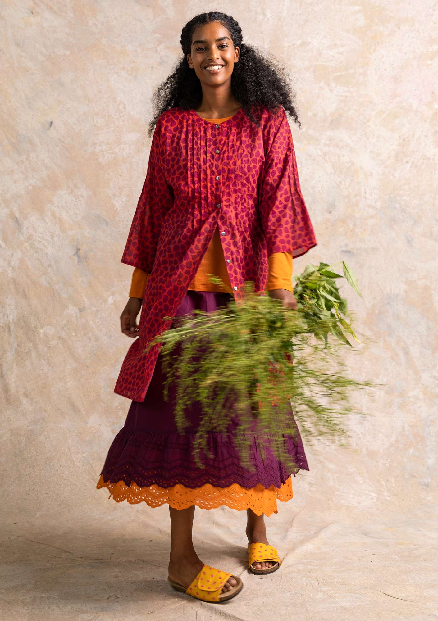 “Serafina” woven organic cotton dress parrot red/patterned thumbnail