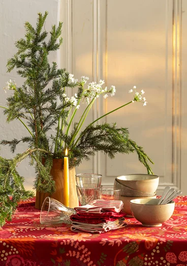 “Alaska Forest” tablecloth in organic cotton - poppy