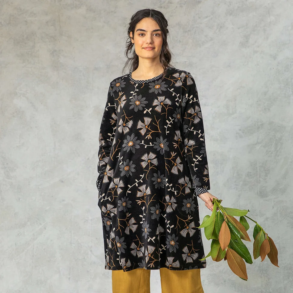 Robe "Paraguay" en velours de coton biologique/polyester recyclé - noir