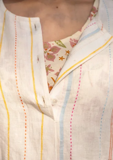 “Shima” woven striped blouse in linen - light ecru