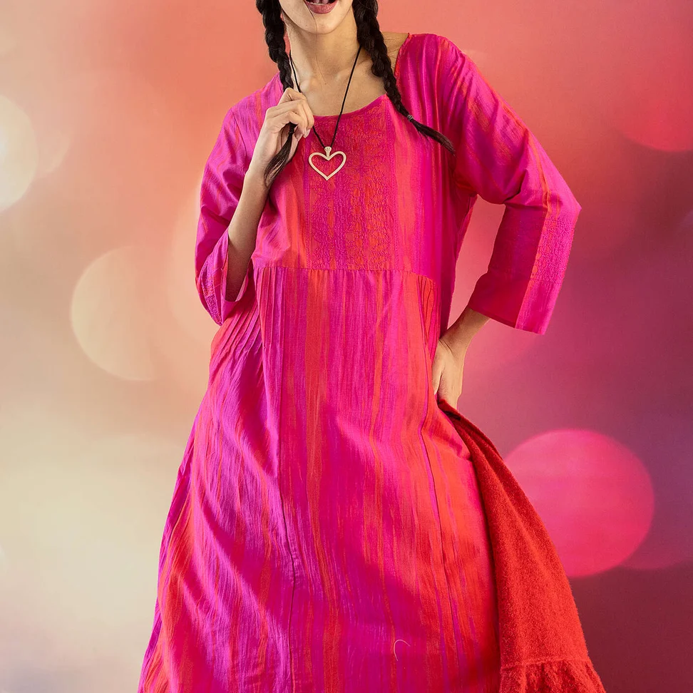 “Melody” woven dress in organic cotton/silk - pink begonia