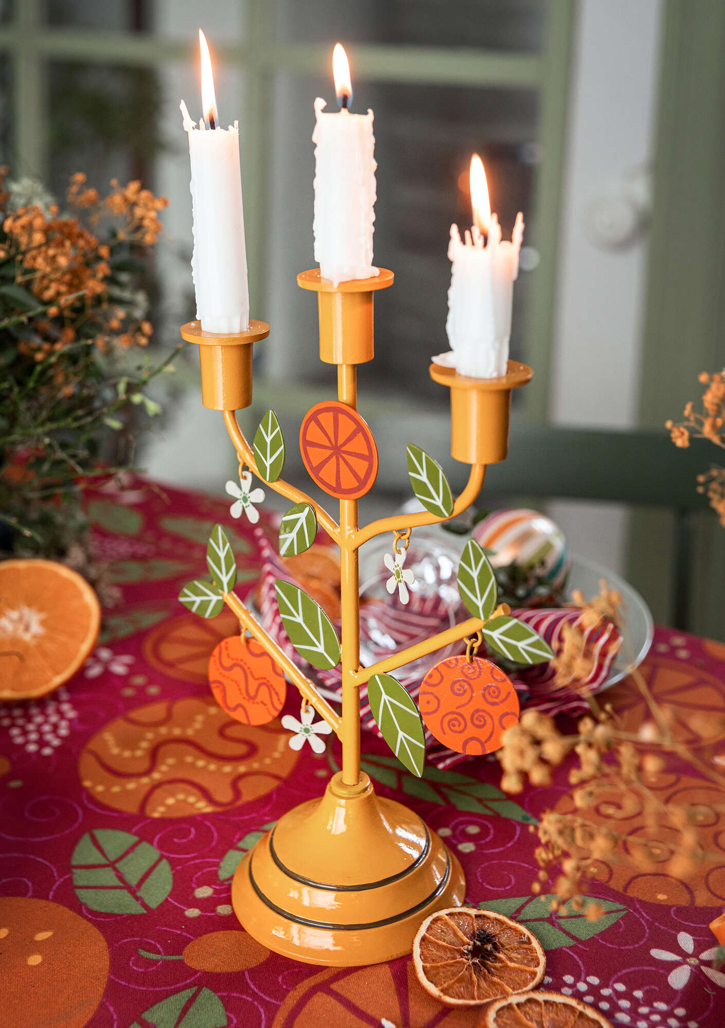 “Apelsin” metal candle tree gold ochre
