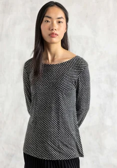 “Tina” lyocell/elastane jersey top - black/patterned