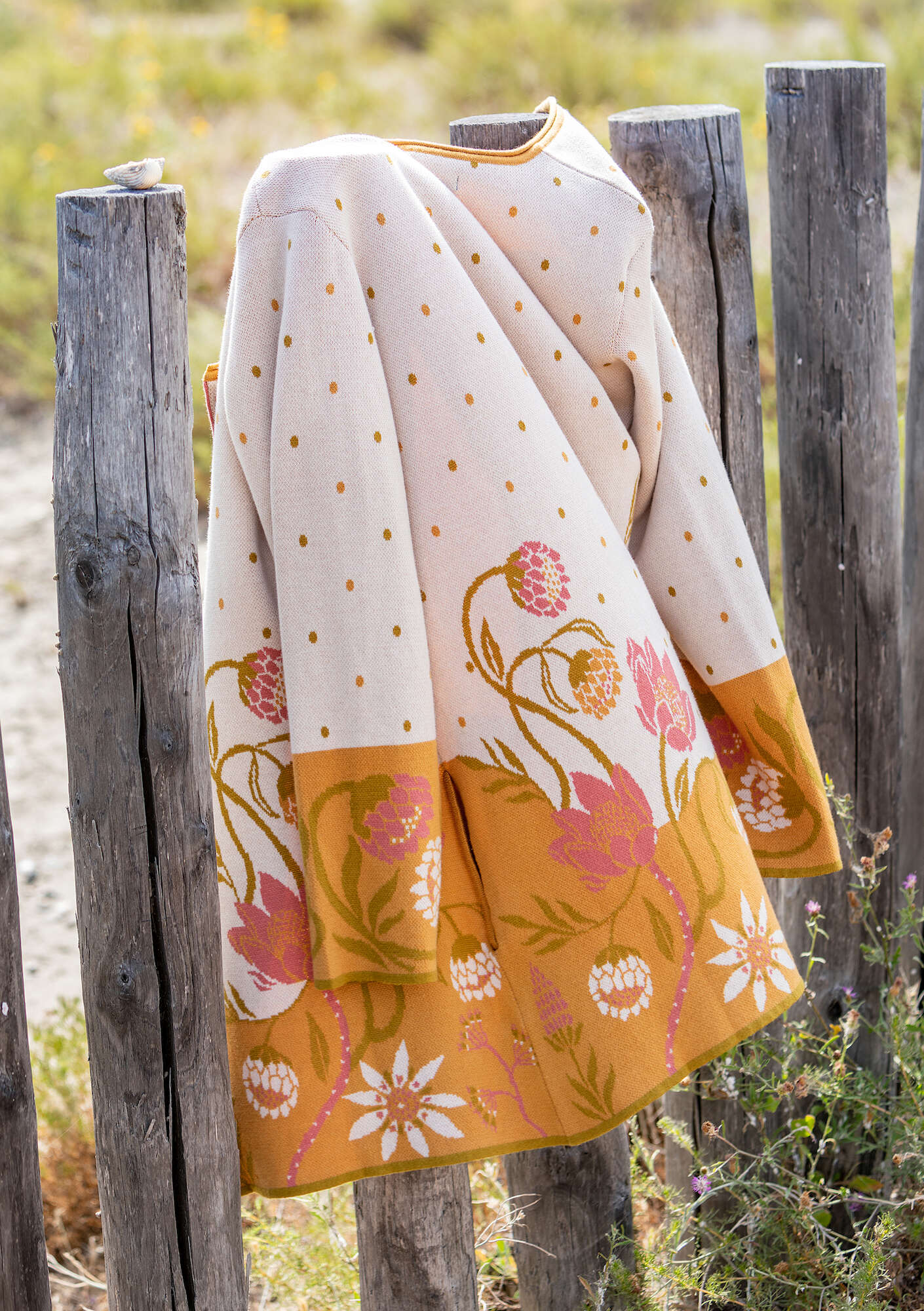 “Fire Lily” long cardigan in organic cotton oyster thumbnail
