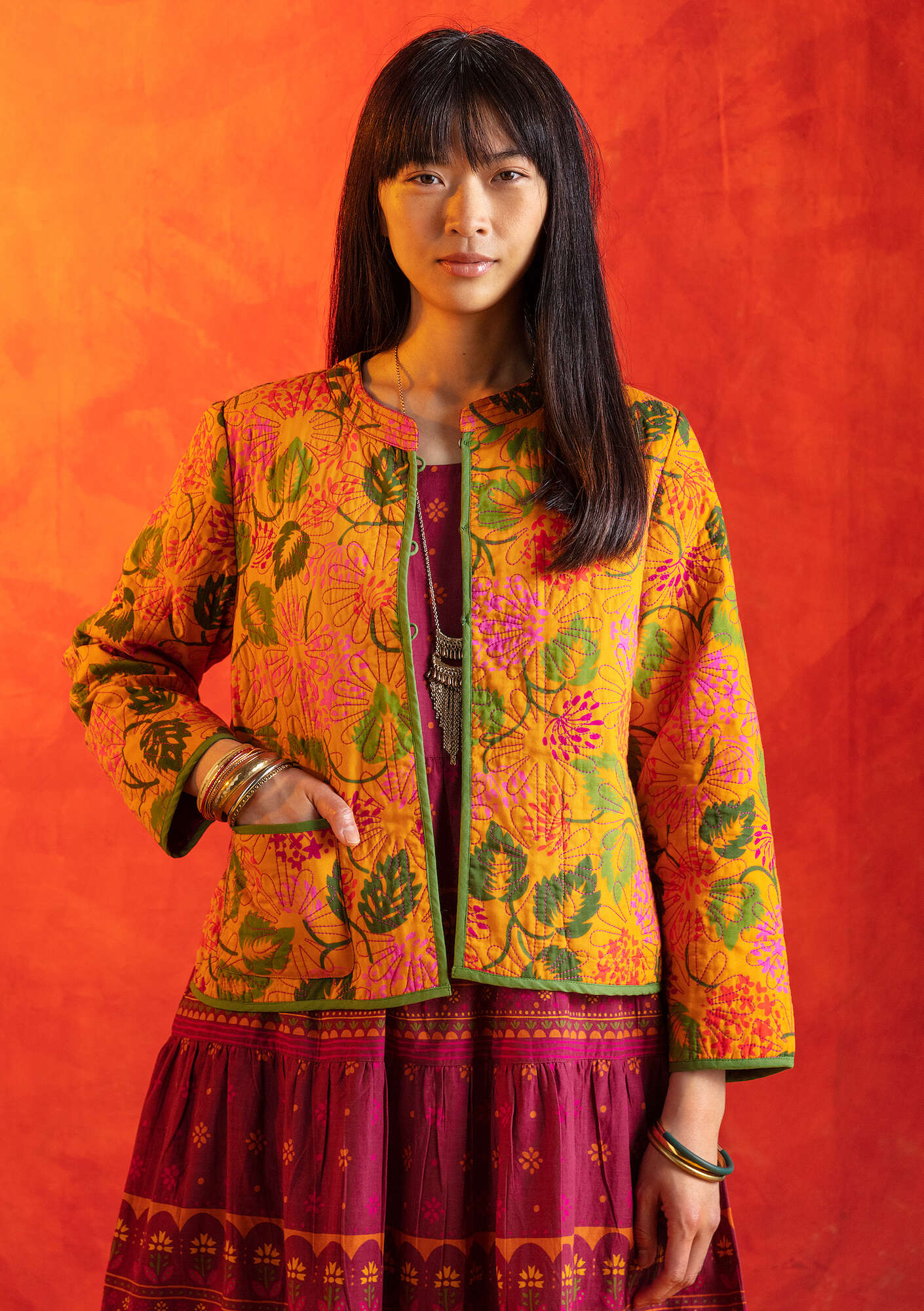 “Malkha” quilted jacket in organic cotton marigold thumbnail