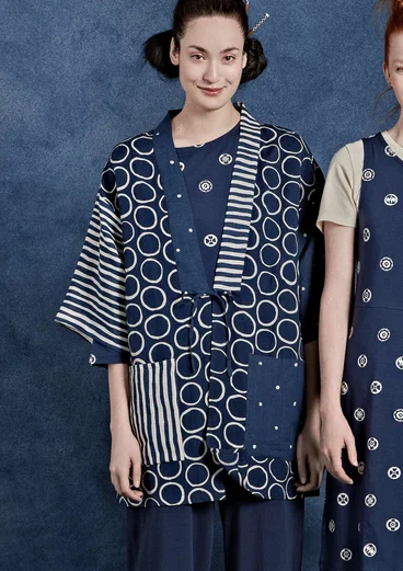 Kimono „Matsumoto“ aus Leinen/Baumwolle - indigo/ungebleicht