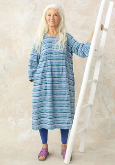 Robe "Lillian" en lin tissé - bleu pigeon/motif