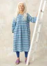 Vævet kjole "Lillian" i hør (dueblå/mønstret XS)