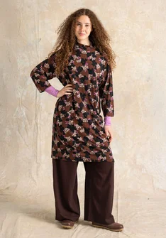 “Hillevi” floral/solid-colour lyocell/elastane jersey dress - chestnut/patterned