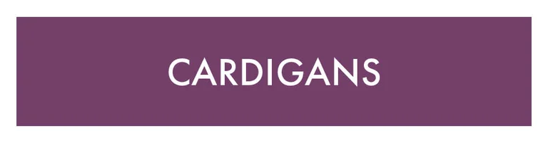 A purple box with the word “Cardigans” in white. 