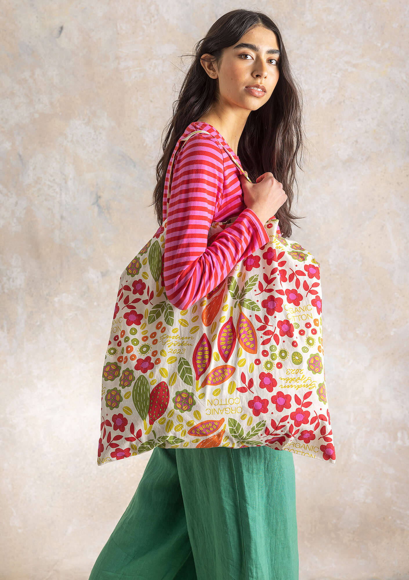 Fabric tote bag L in organic cotton parrot red thumbnail