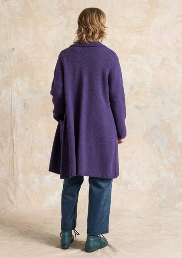 “Wilma” patterned and solid-colour long cardigan in lambswool - storm purple/melange