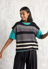 “Rut” knit vest in organic/recycled cotton - ash grey/stripe