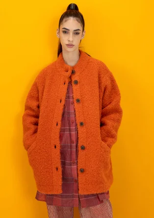 Strikket jakke i ullbouclé - grapefrukt/meleret