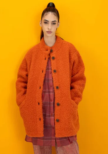 Strikket jakke i ullbouclé - grapefrukt/meleret