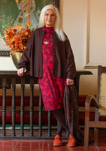 “Elin” dotted/solid-colour viscose/linen blouse - dark aubergine