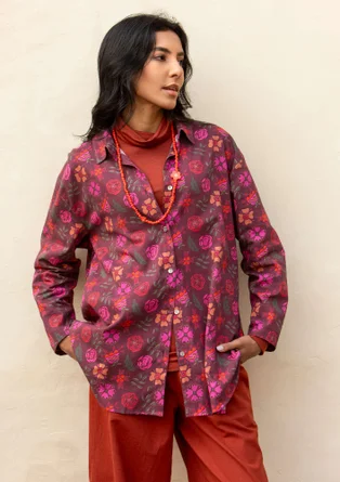 Gedessineerde blouse "Lovisa" van biologisch katoen/linnen - aubergine