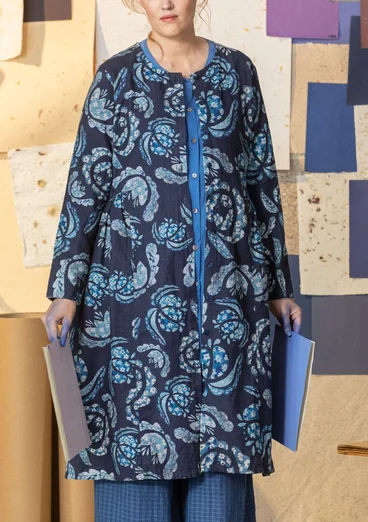 “Herbarium” dress in woven organic cotton/linen - dark indigo