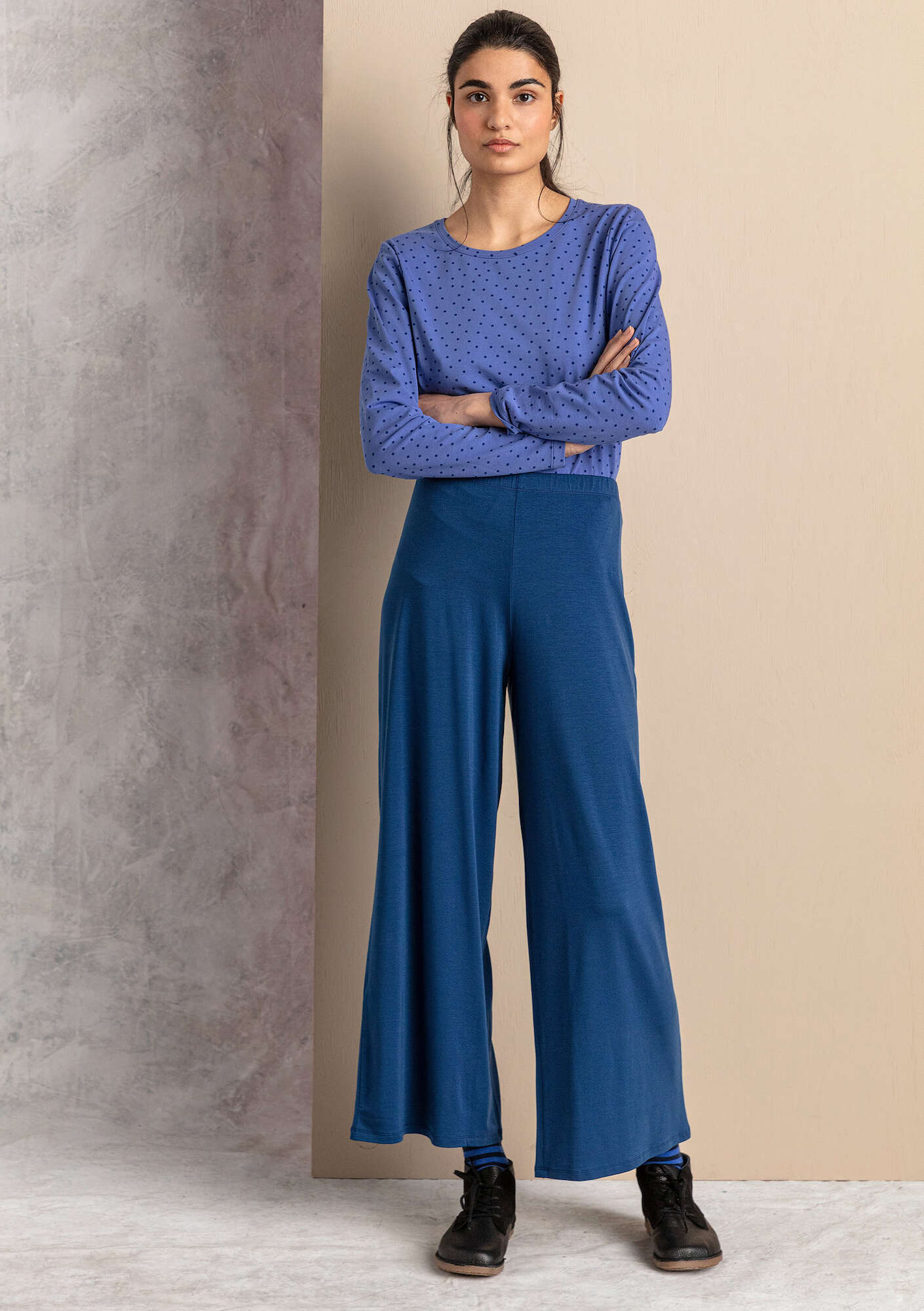 Pantalon en jersey de lyocell/élasthanne bleu indigo