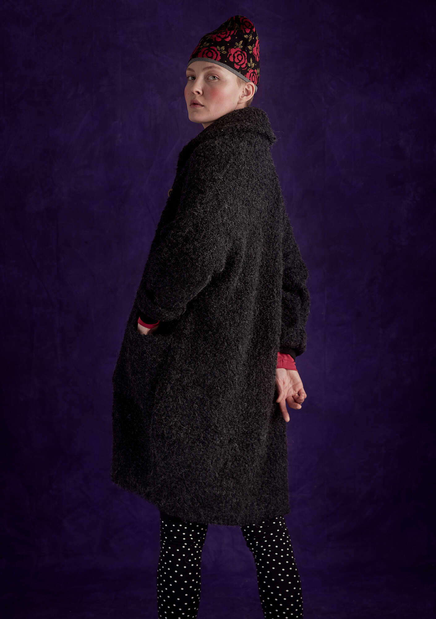 Manteau en bouclette de laine mélangée noir thumbnail