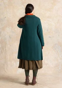 “Wilma” patterned and solid-colour long cardigan in lambswool - dark jade melange