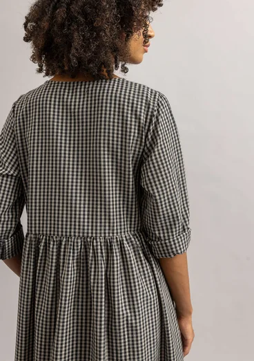 “Sofia” woven dress in organic cotton - black/check