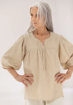 Blouse "Vera" van geweven linnen - donkernaturel