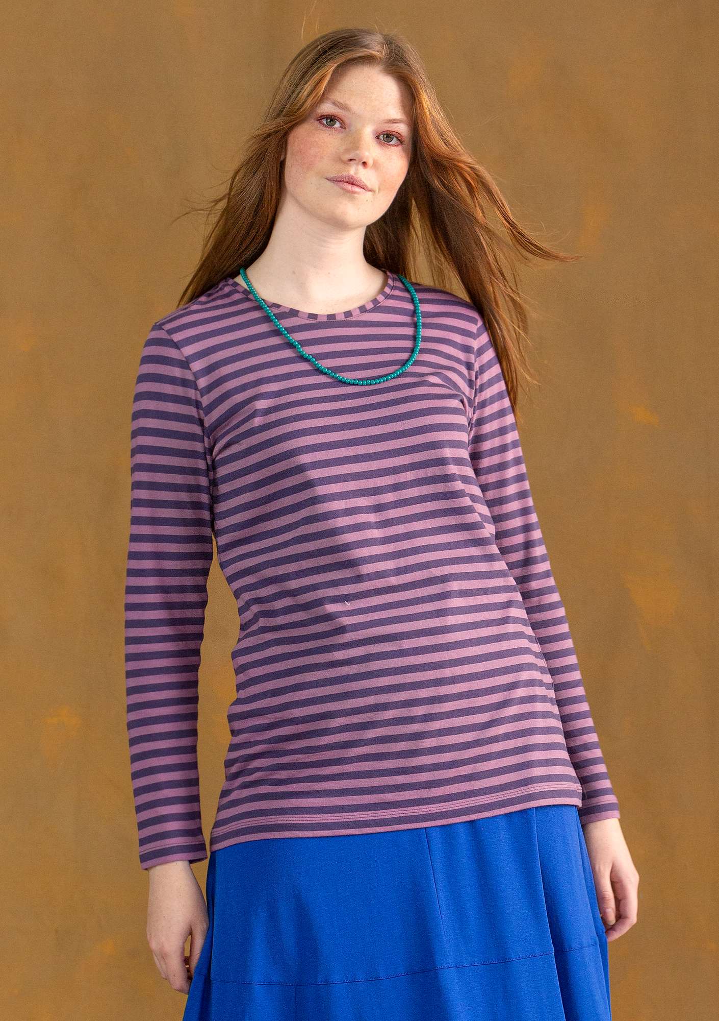 Essential striped sweater in organic cotton blackberry/heather thumbnail