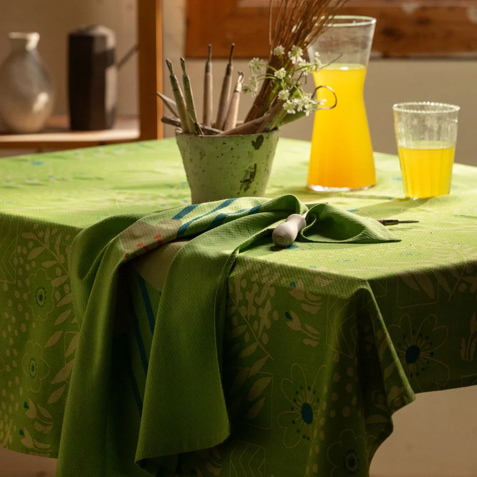 “Nemorosa” patterned organic cotton tablecloth - pea green