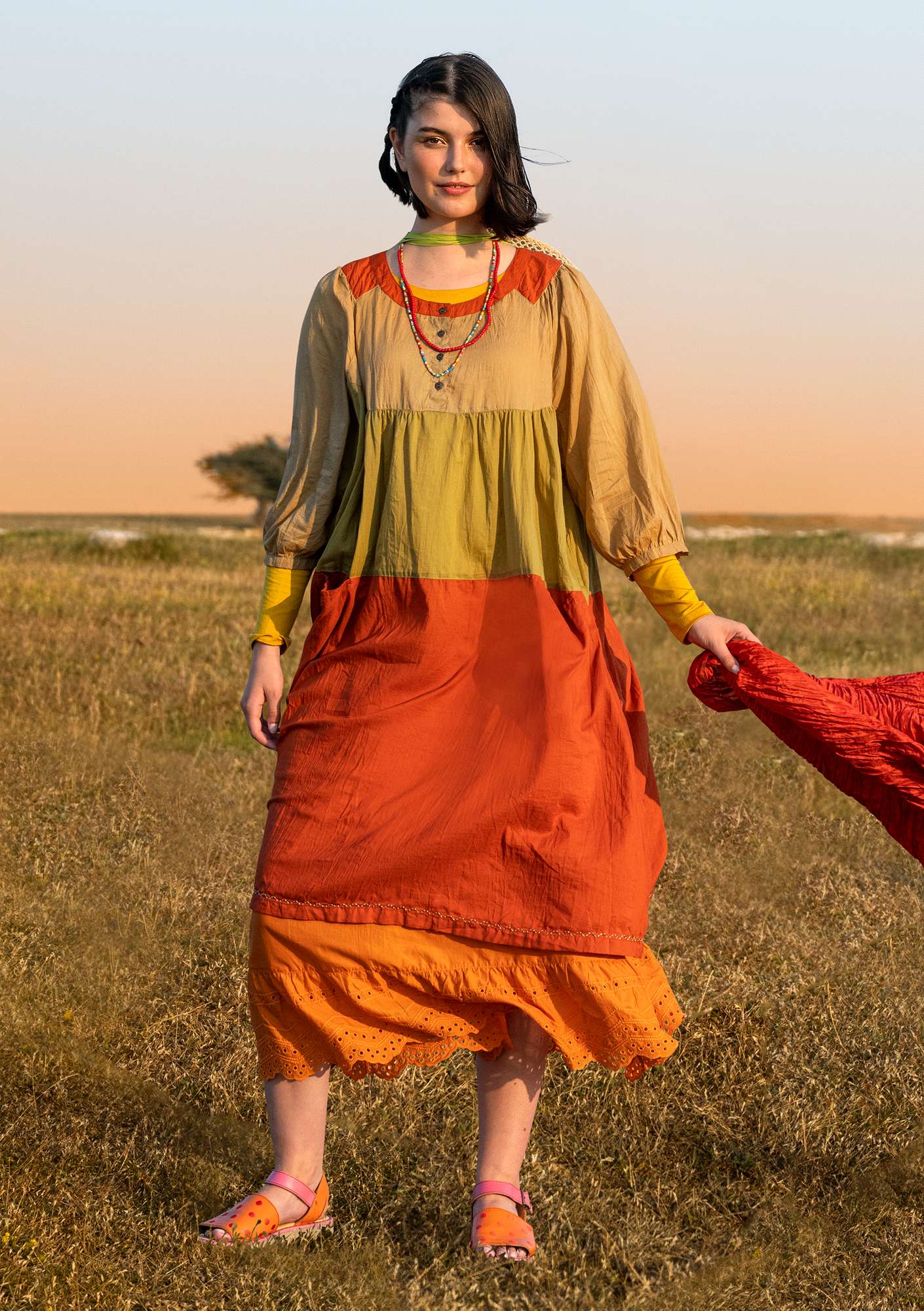  Desert  woven organic cotton dress ochre thumbnail