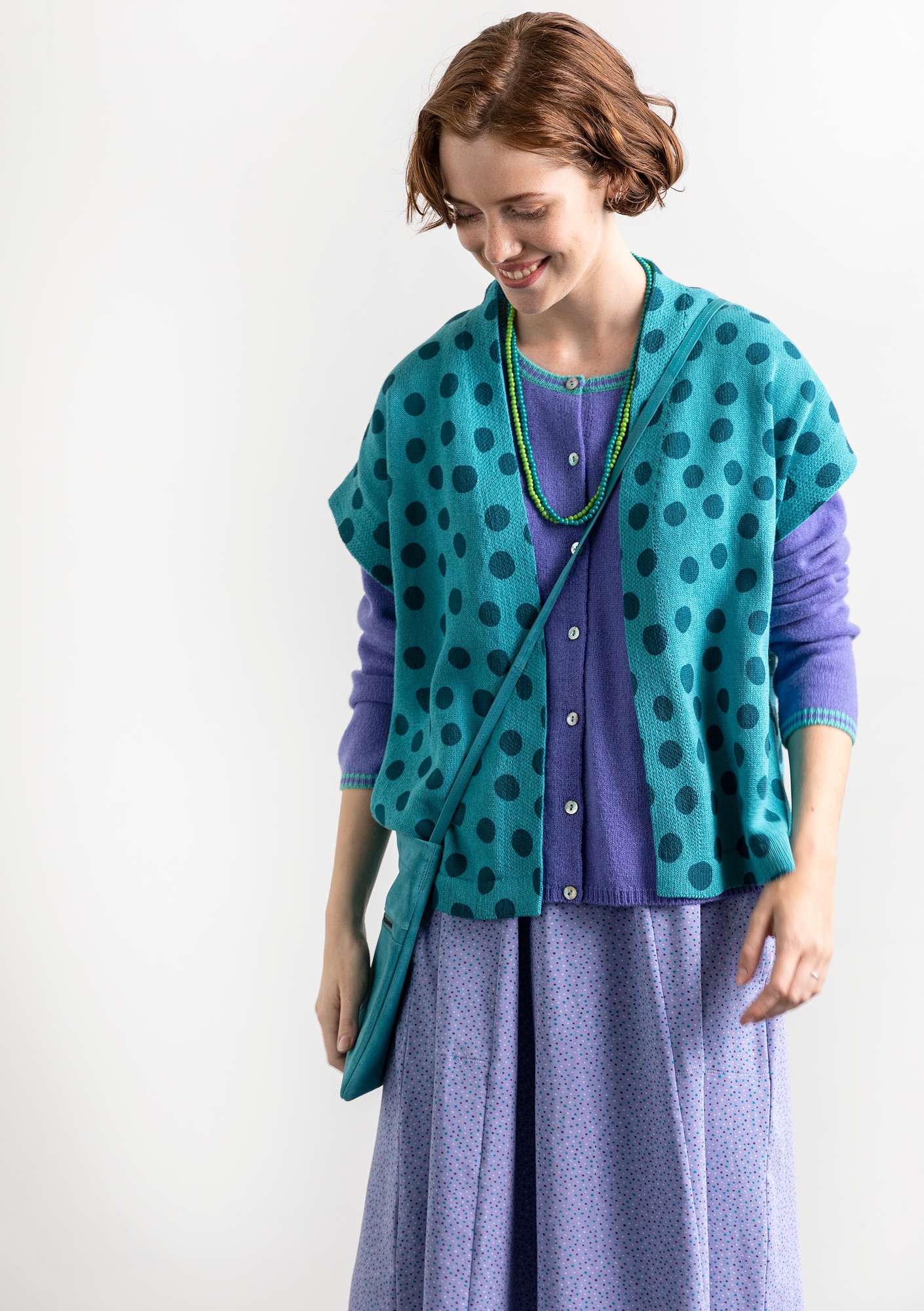“Cordelia” knit vest turquoise/petrol blue