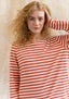 Essential striped sweater in organic cotton brick/unbleached thumbnail