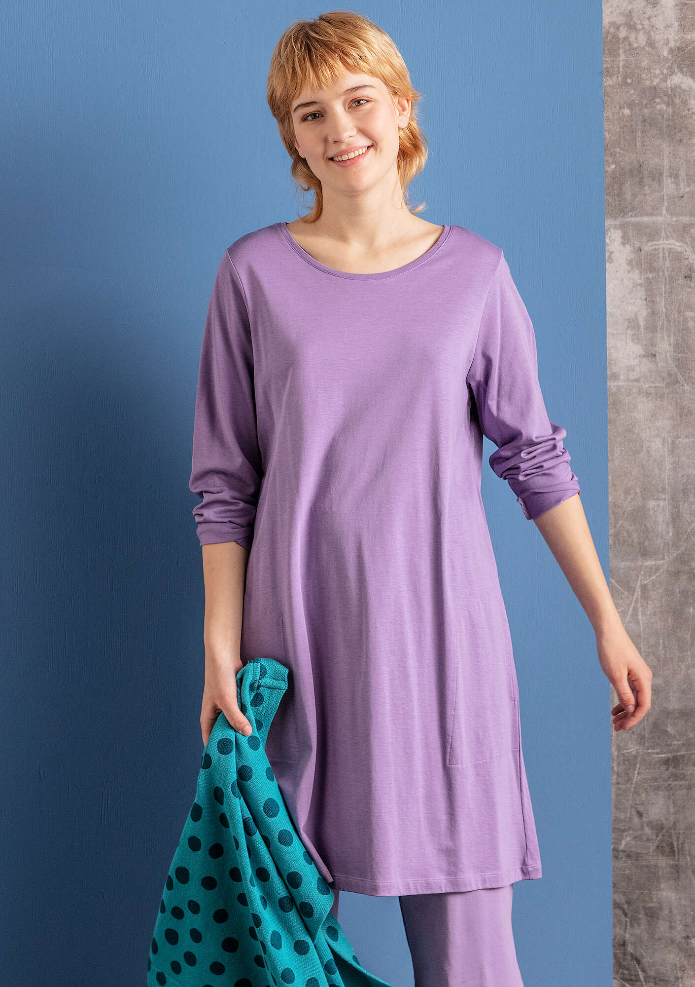“Aria” jersey tunic in organic cotton/modal hyacinth thumbnail